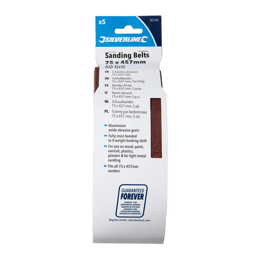 Silverline Sanding Belts 75 X 457mm 5Pk - 60 Grit