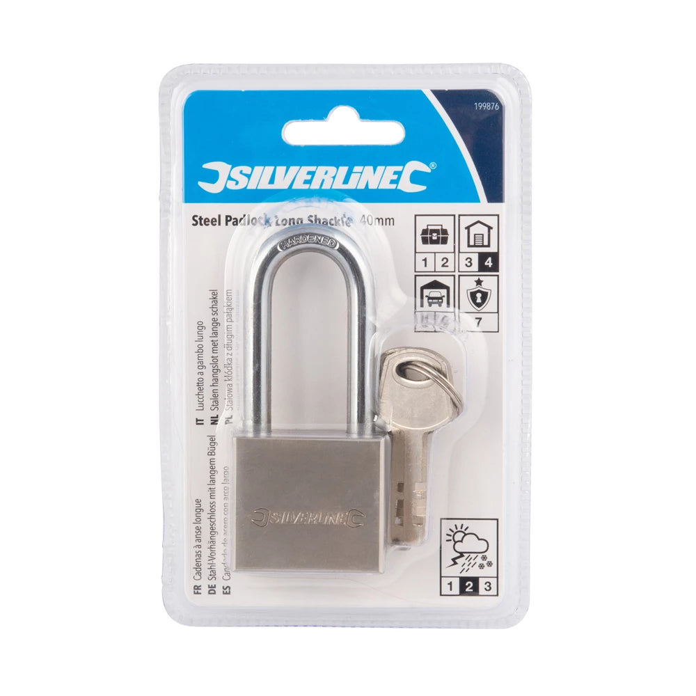 Silverline Steel Padlock Long Shackle