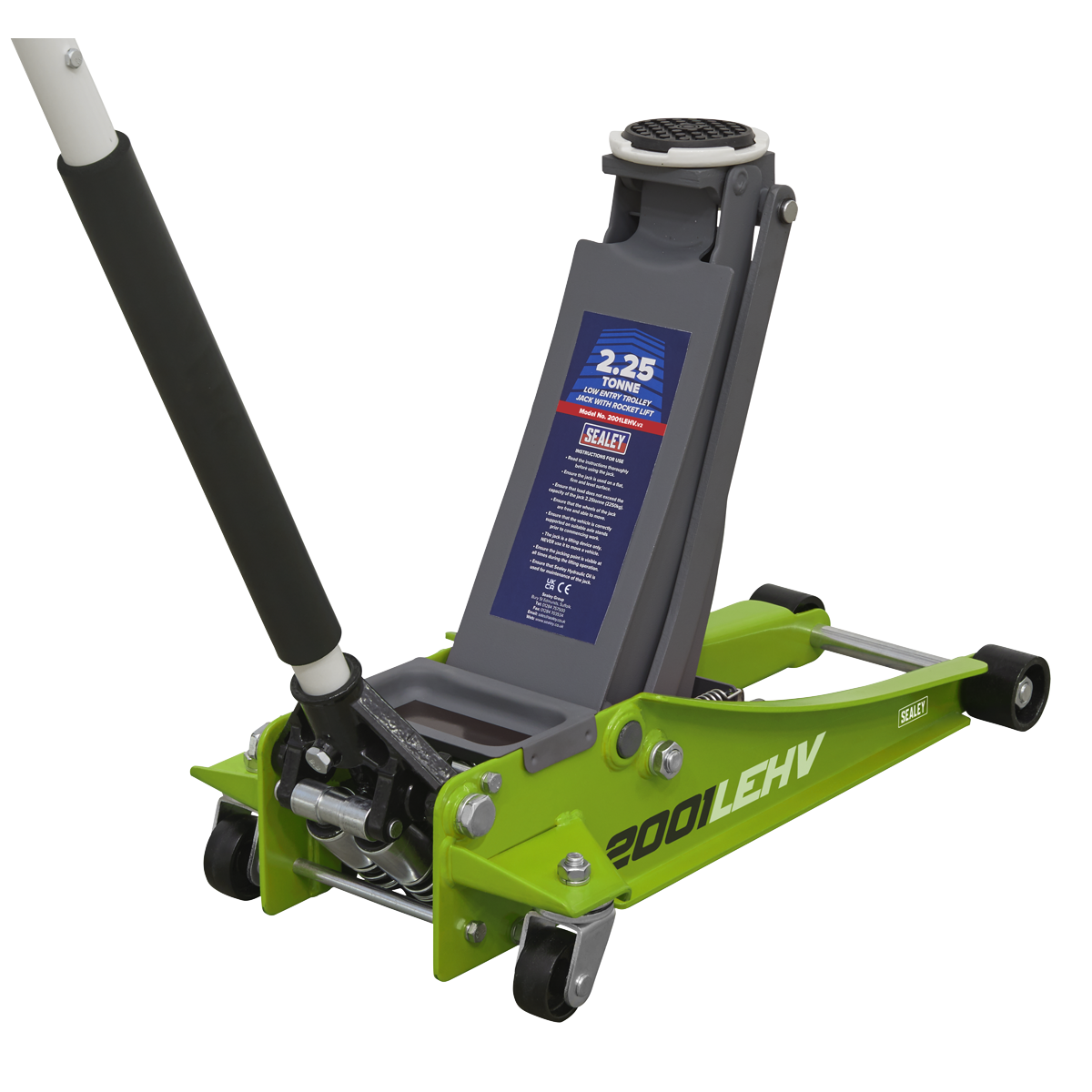 Sealey Trolley Jack 2.25 Tonne Low Profile Rocket Lift Hi-Vis Green