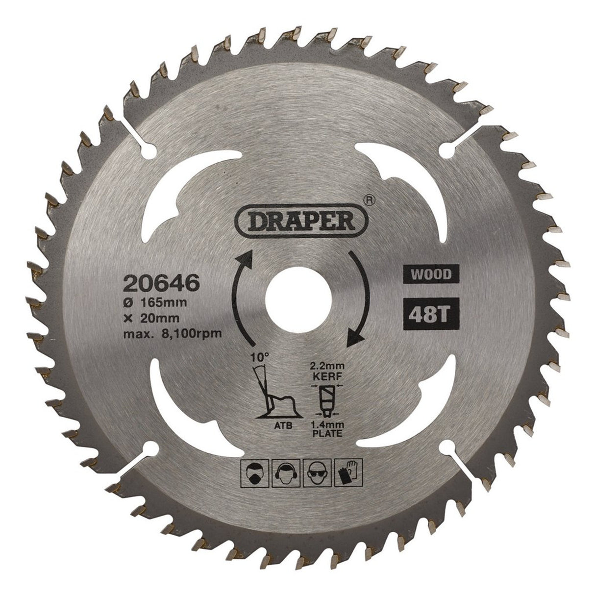 Draper Tools TCT Circular Saw Blade for Wood, 165 x 20mm, 48T