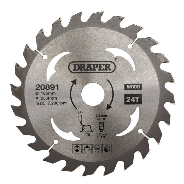 Draper Tools TCT Circular Saw Blade For Wood, 185 x 25.4mm, 24T