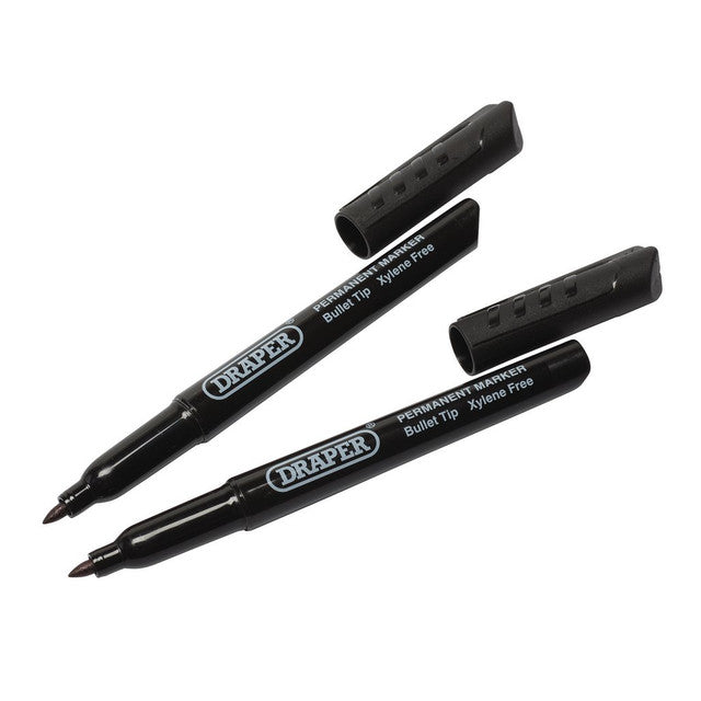 Draper Tools Marker Pens, Black (Pack Of 2)