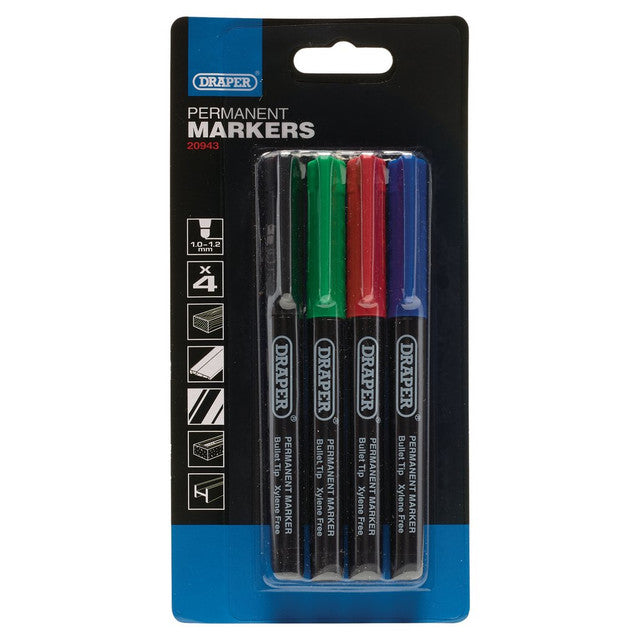 Draper Tools Marker Pens, Multicoloured (Pack Of 4)