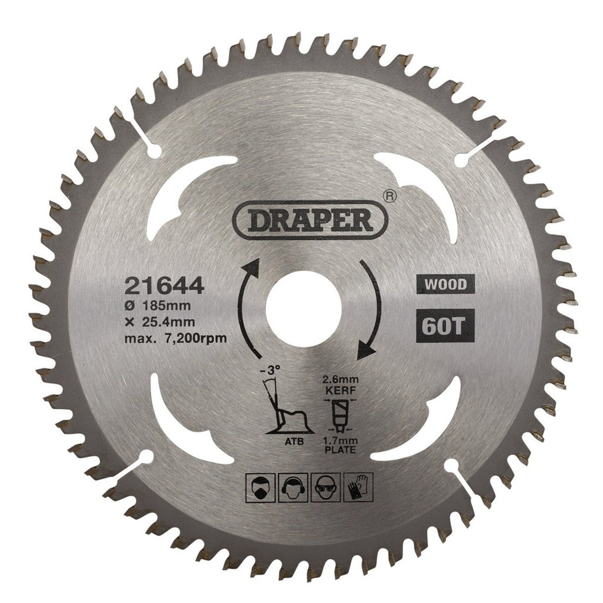 Draper Tools TCT Circular Saw Blade for Laminate & Wood, 185 x 25.4mm, 60T