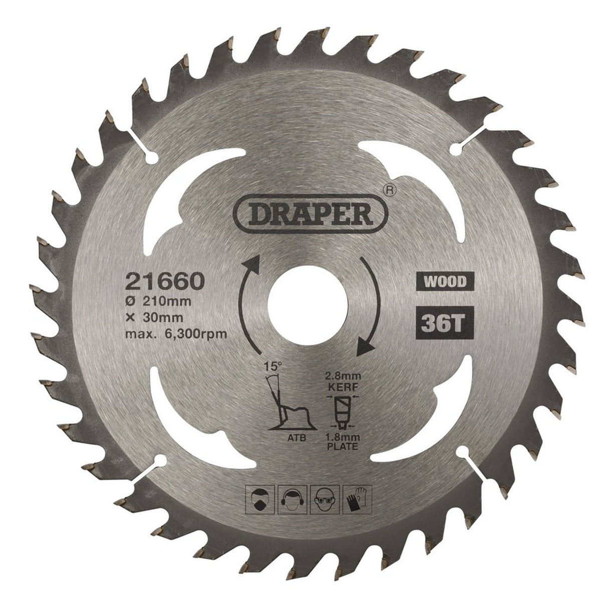 Draper Tools TCT Circular Saw Blade For Wood, 210 x 30mm, 36T