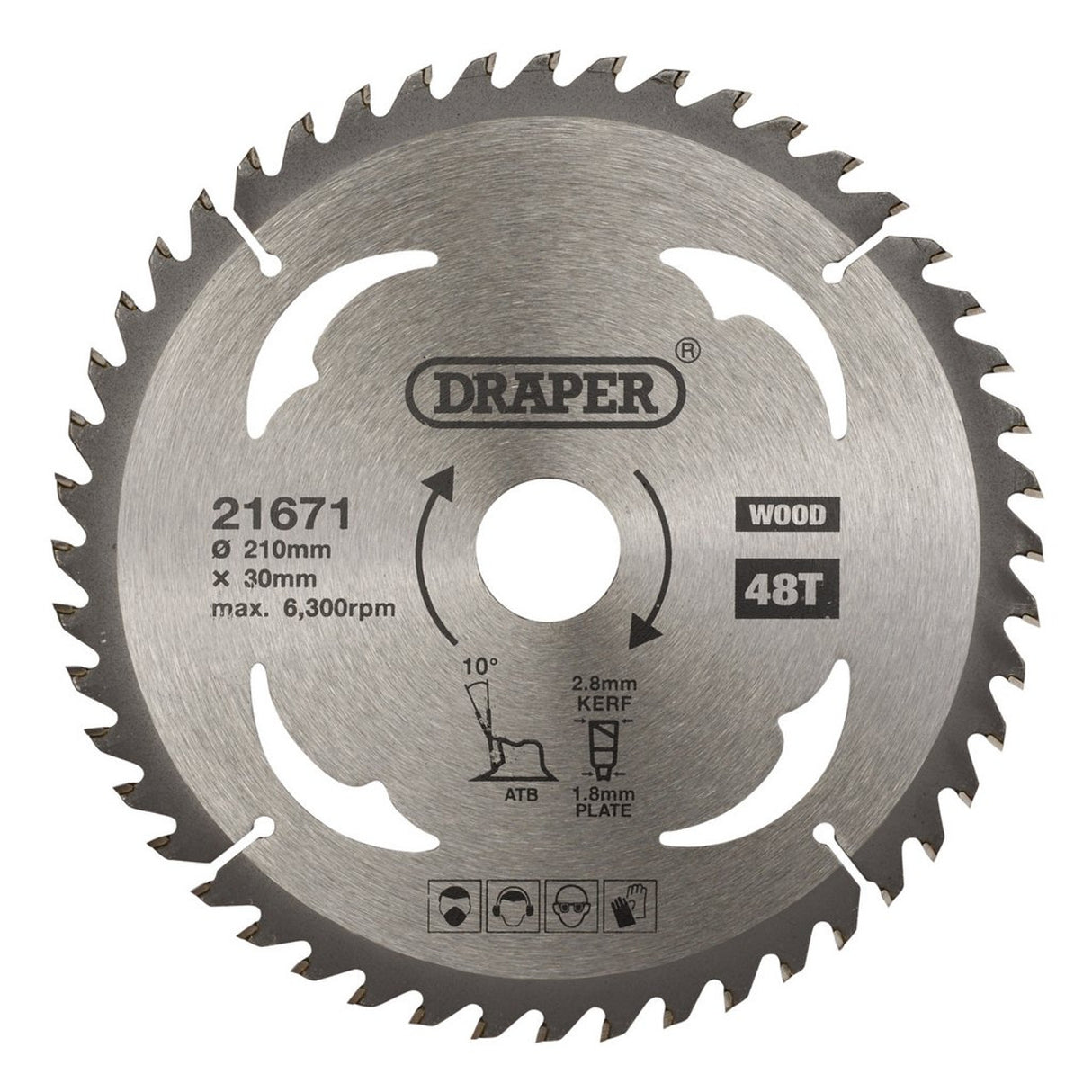 Draper Tools TCT Circular Saw Blade For Wood, 210 x 30mm, 48T