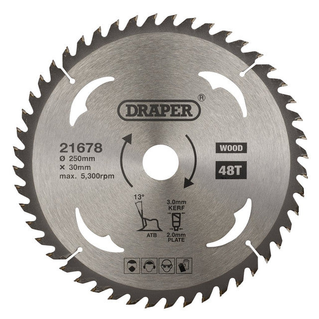 Draper Tools TCT Circular Saw Blade For Wood, 250 x 30mm, 48T