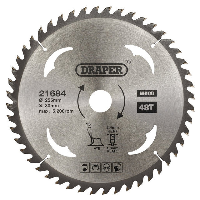 Draper Tools TCT Circular Saw Blade For Wood, 255 x 30mm, 48T