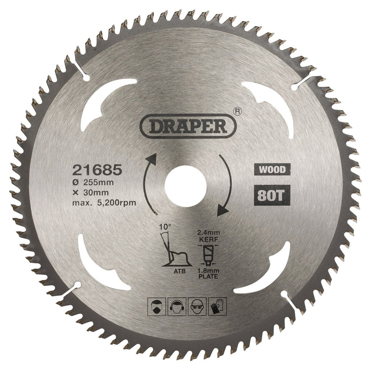 Draper Tools TCT Circular Saw Blade For Wood, 255 x 30mm, 80T