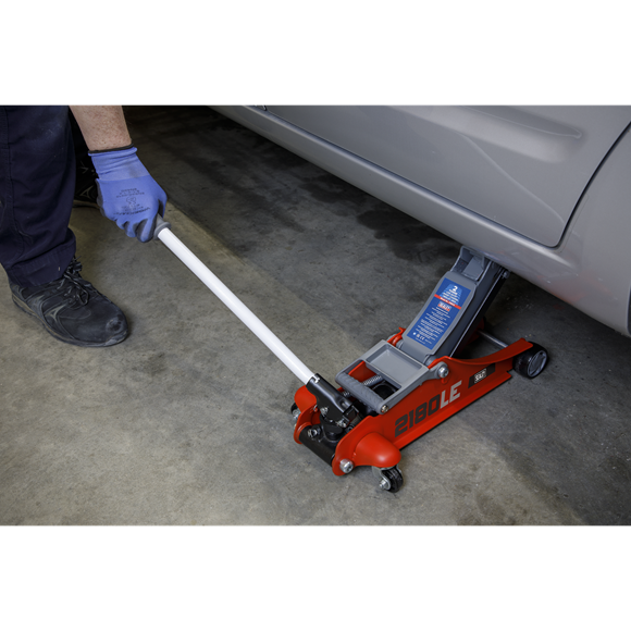 Sealey 180° Handle Trolley Jack 2 Tonne Low Profile Short Chassis - Red