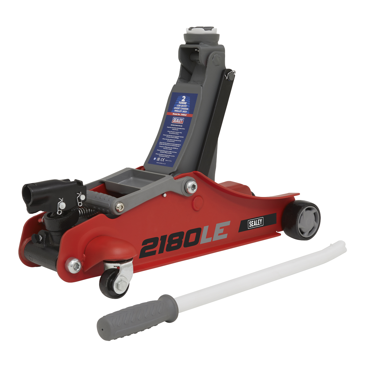 Sealey 180° Handle Trolley Jack 2 Tonne Low Profile Short Chassis - Red