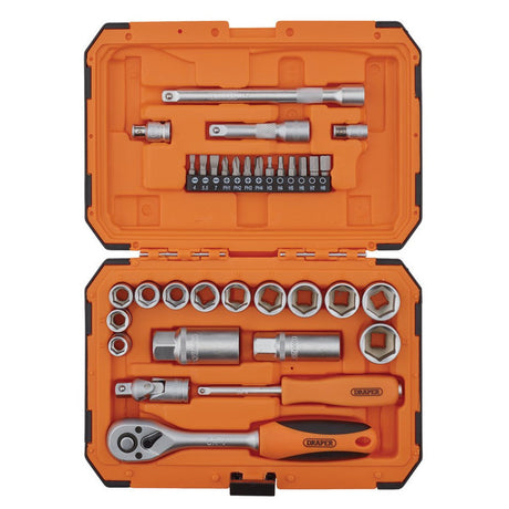 Draper Tools HI-TORQ® 6 Point Socket Set, 1/4" and 3/8" (34 Piece)