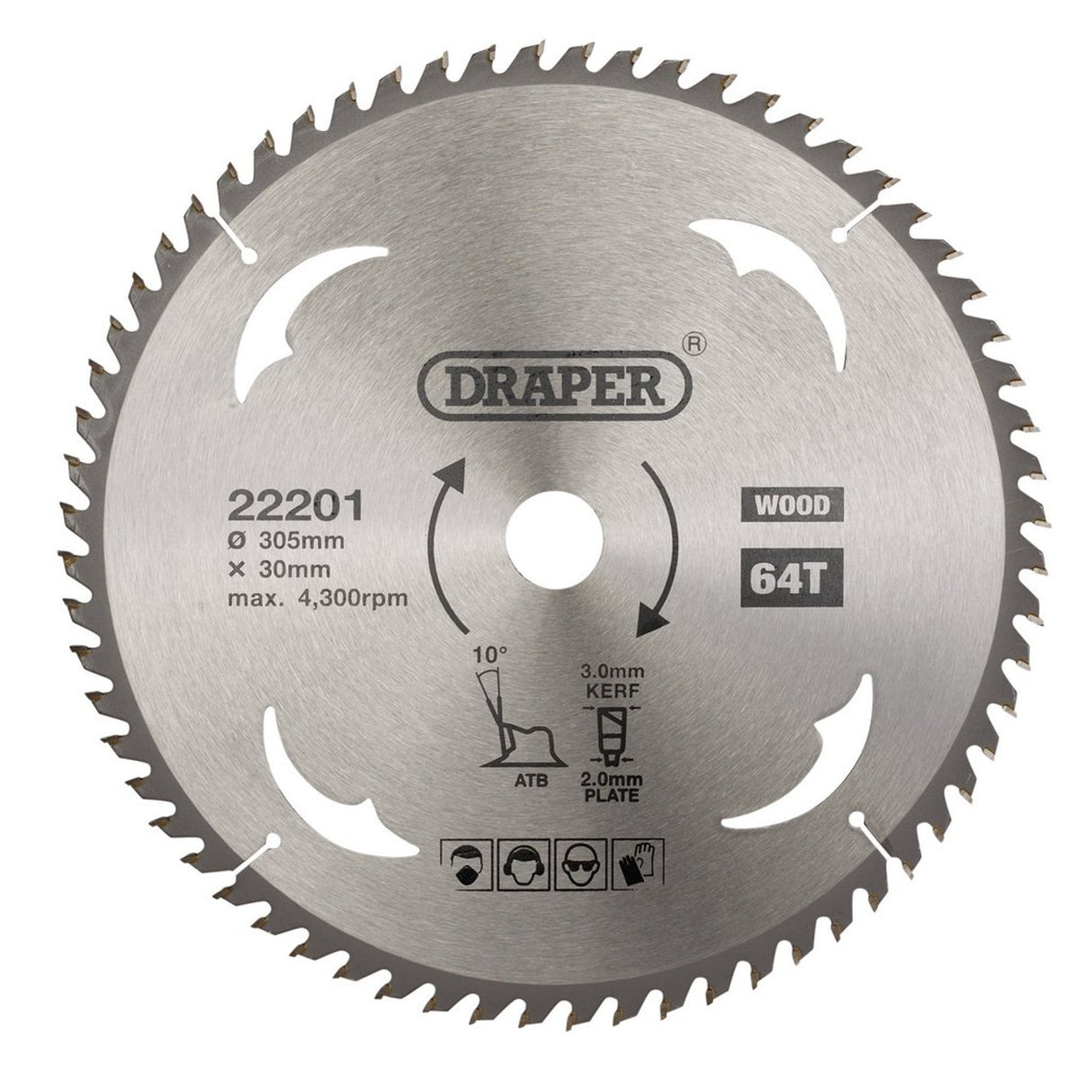 Draper Tools TCT Circular Saw Blade For Wood, 305 x 30mm, 64T