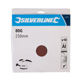 Silverline Hook & Loop Discs 10Pk - 250mm 80 Grit