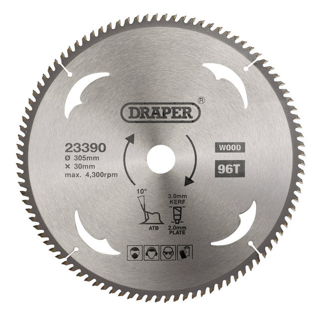 Draper Tools TCT Circular Saw Blade For Wood, 305 x 30mm, 96T