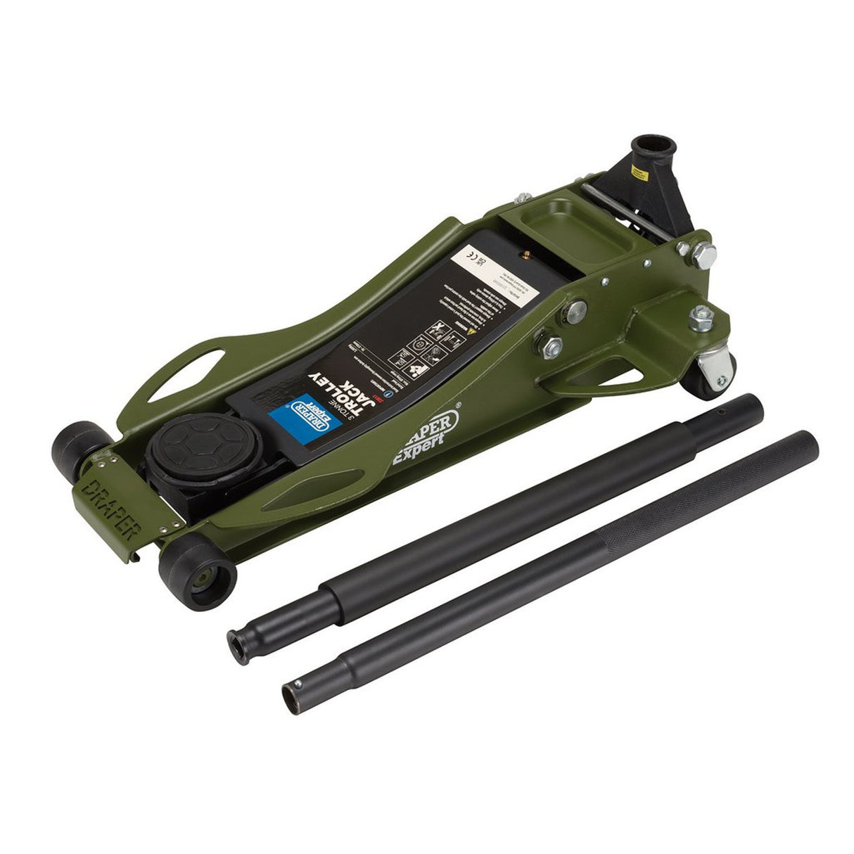 Draper Tools Expert Professional Low Profile Fast Lift Garage Trolley Jack, 3 Tonne, Green