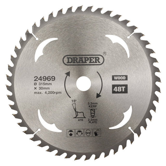 Draper Tools TCT Circular Saw Blade For Wood, 315 x 30mm, 48T