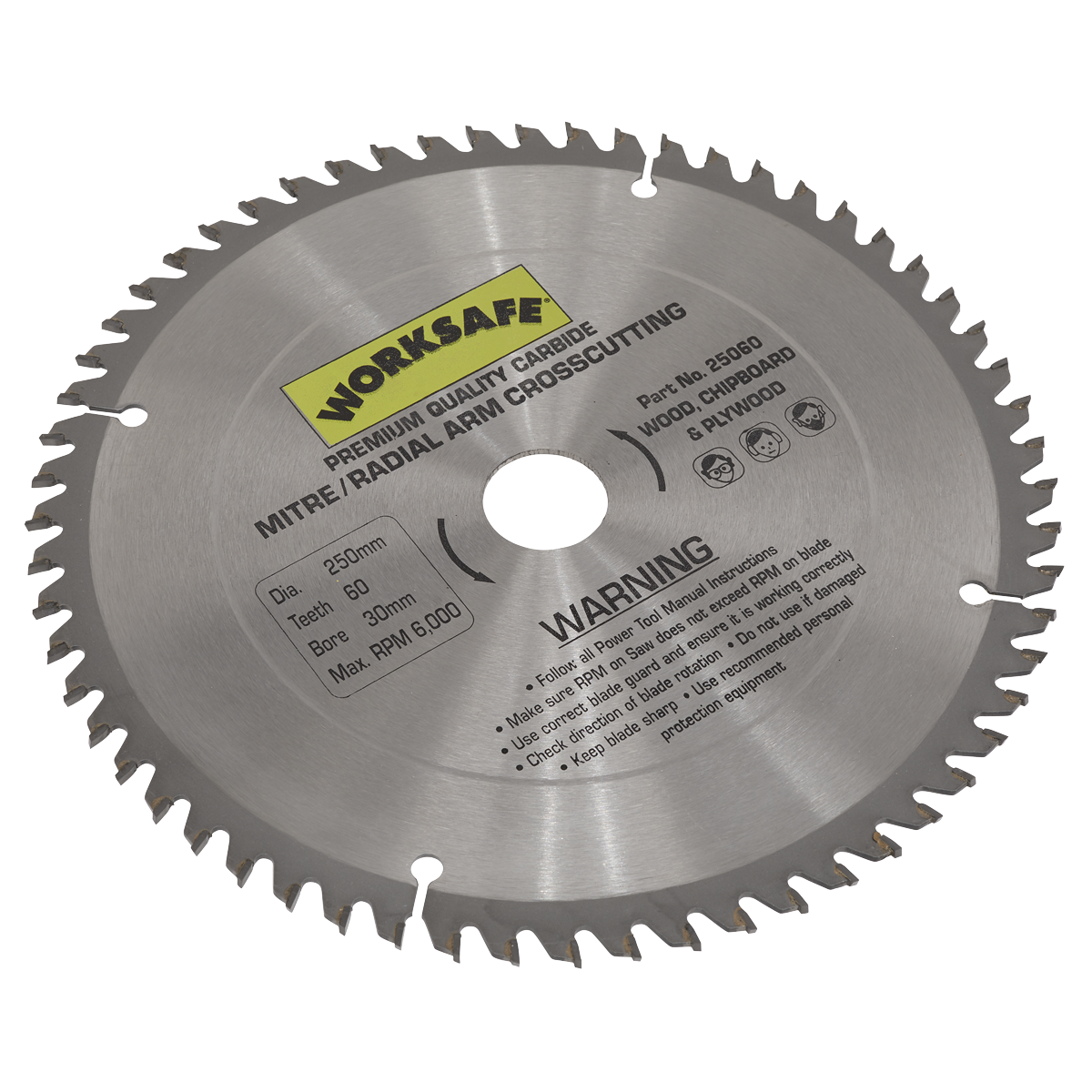 Sealey TCT Saw Blade Ø250 x 30mm - 60tpu