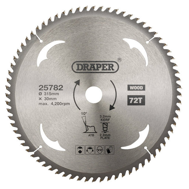 Draper Tools TCT Circular Saw Blade For Wood, 315 x 30mm, 72T