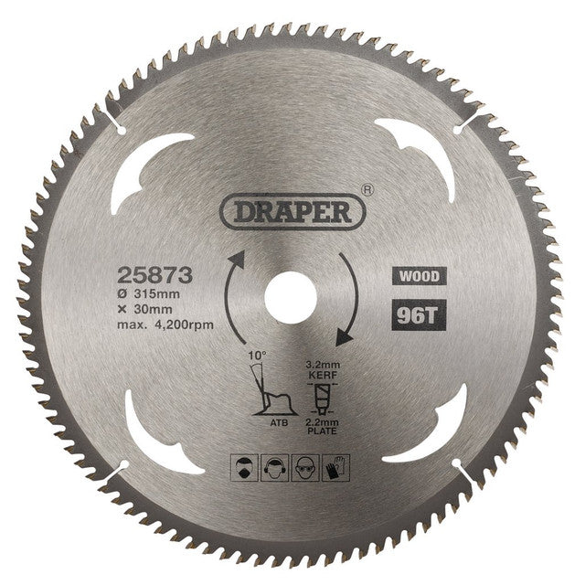 Draper Tools TCT Circular Saw Blade For Wood, 315 x 30mm, 96T