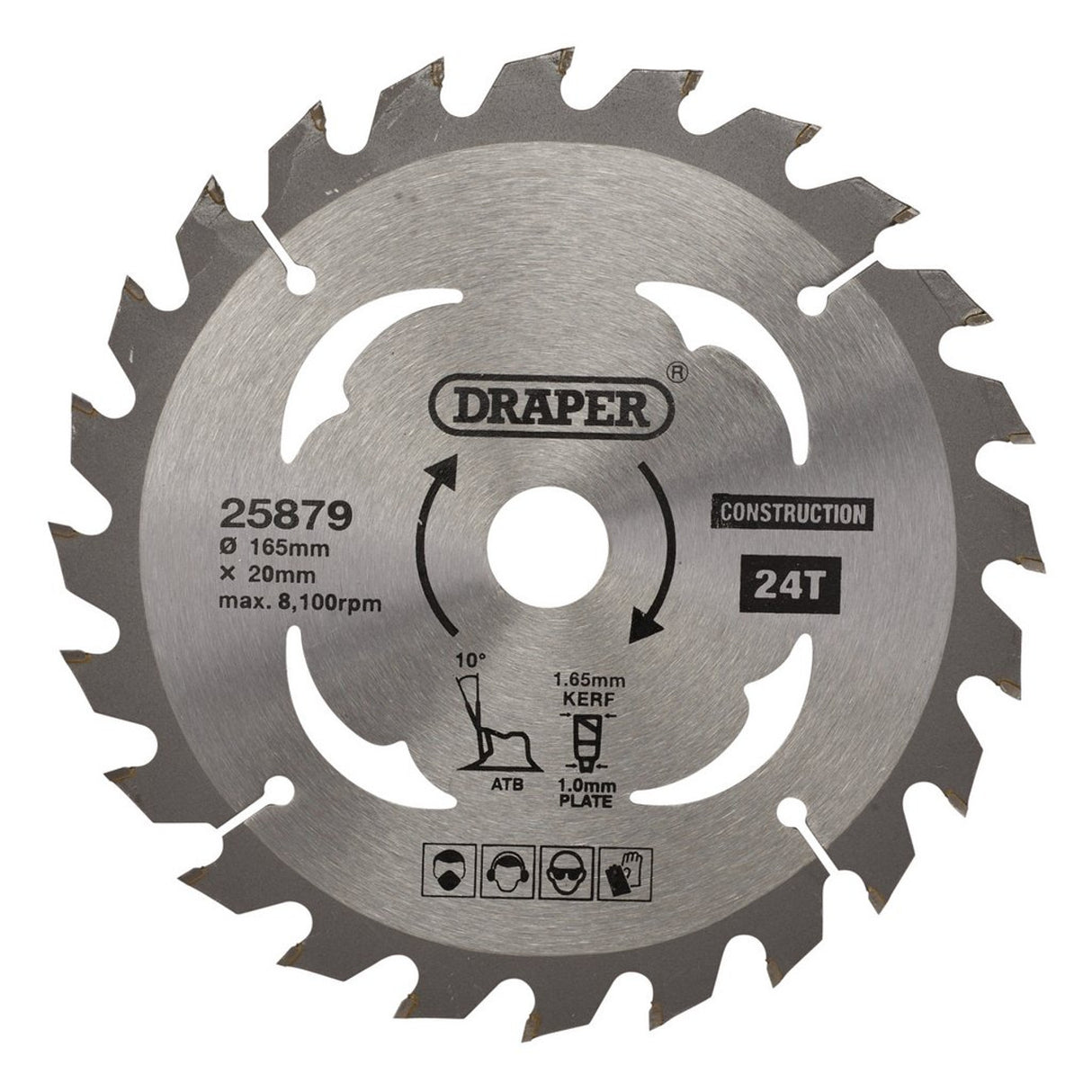 Draper Tools TCT Cordless Construction Circular Saw Blade For Wood & Composites, 165 x 20mm, 24T