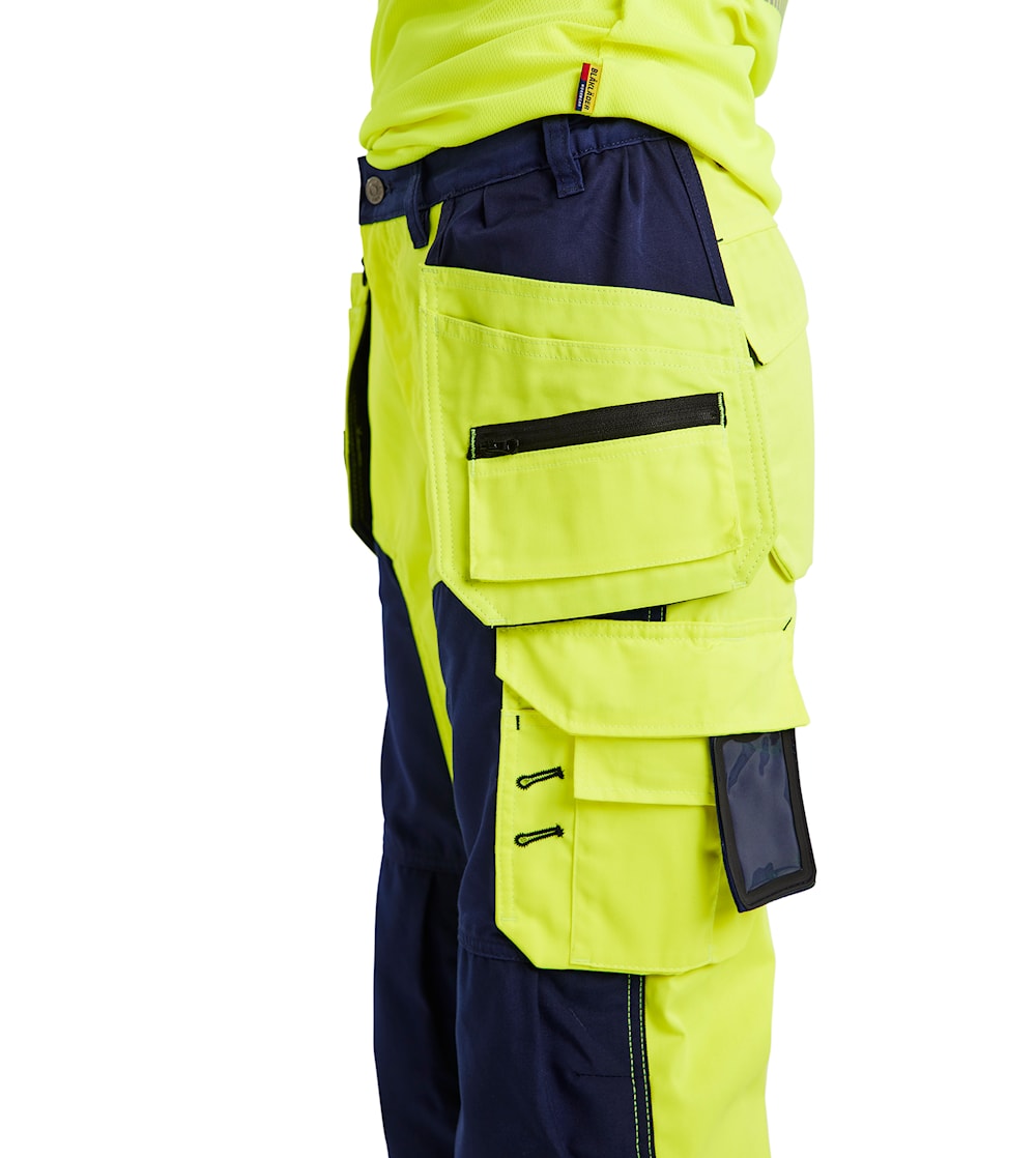 Blaklader Women's Hi-Vis Trousers 7156 #colour_hi-vis-yellow-navy-blue