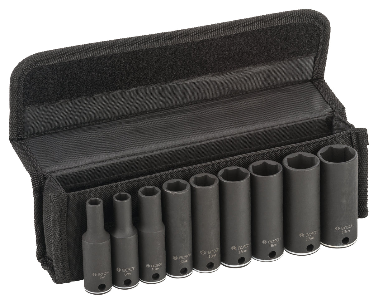 Bosch Professional Socket Wrench - 9 piece 3/8 7, 8, 10, 12, 13, 15, 16, 17, 19. Length: 60mm