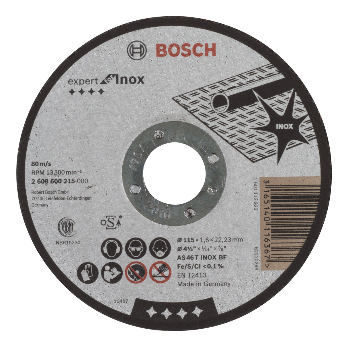Bosch Professional Expert AS 46 T INOX BF Straight Cutting Disc for Inox, 115mm x 1.6mm
