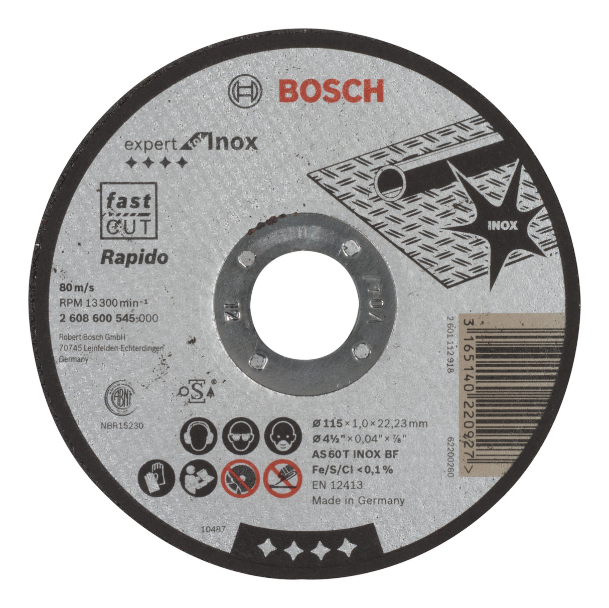 Bosch Professional Expert for Inox - Rapido Straight Cutting Disc AS 60 T INOX BF, 115mm x 1.0mm