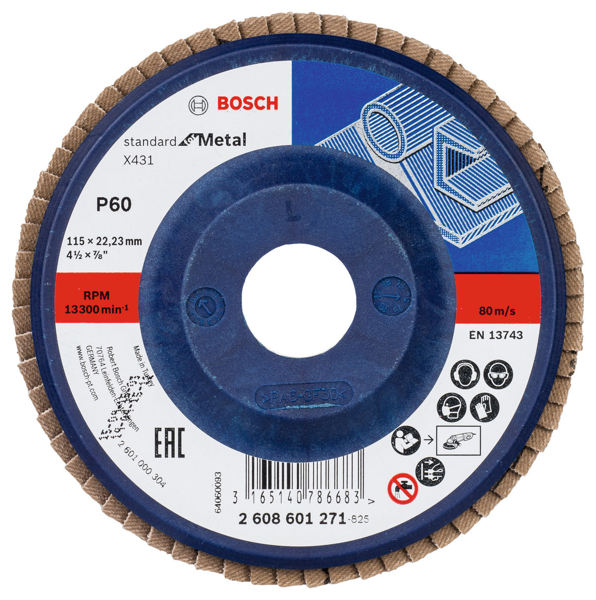 Bosch Professional X431 Flap Disc for Metal - 115mm, G60, 22.23mm