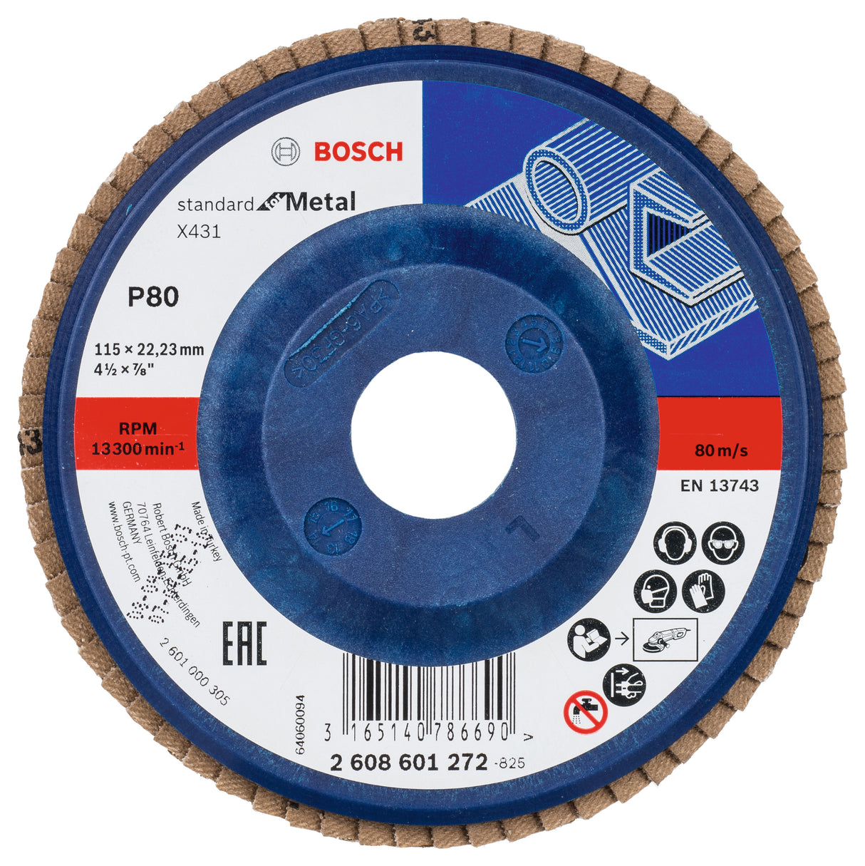 Bosch Professional X431 Flap Disc - Standard for Metal, 115mm x 22.23mm, G80