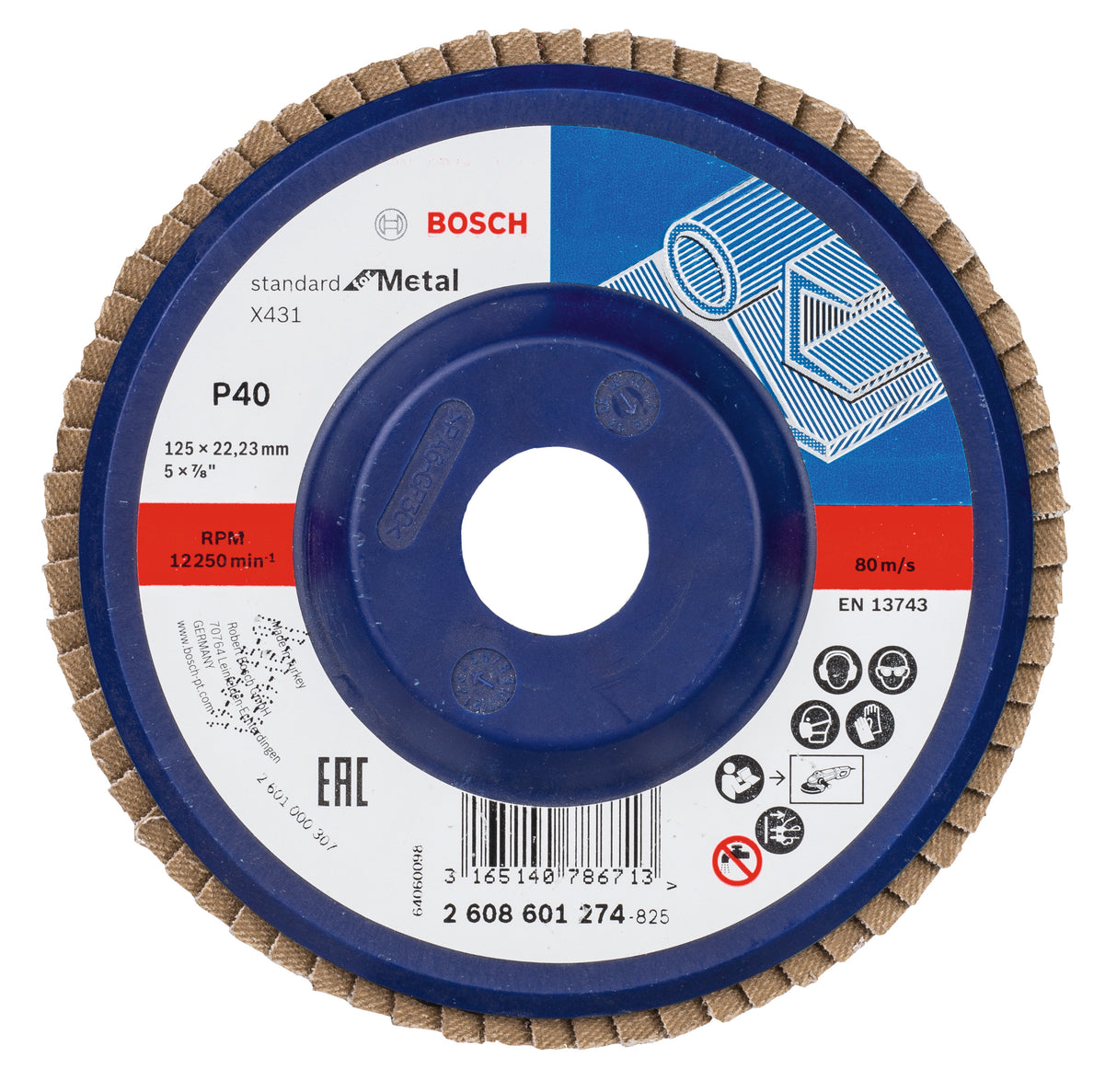 Bosch Professional X431 Flap Disc - Standard for Metal - 125mm x 22.23mm - G40