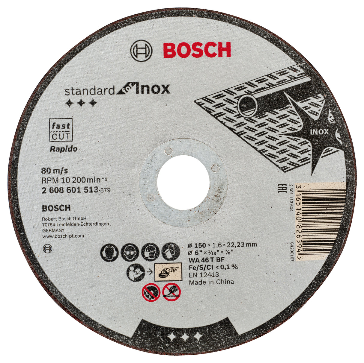 Bosch Professional Inox Straight Cutting Disc WA 46 T BF - 150mm x 22.23mm x 1.6mm