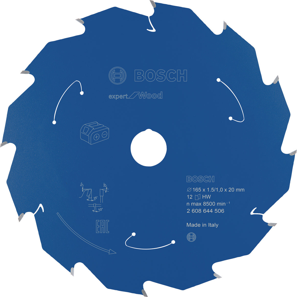 Bosch Professional Expert Circular Saw Blade for Cordless Saws - Wood, 165x1.5/1x20 T12