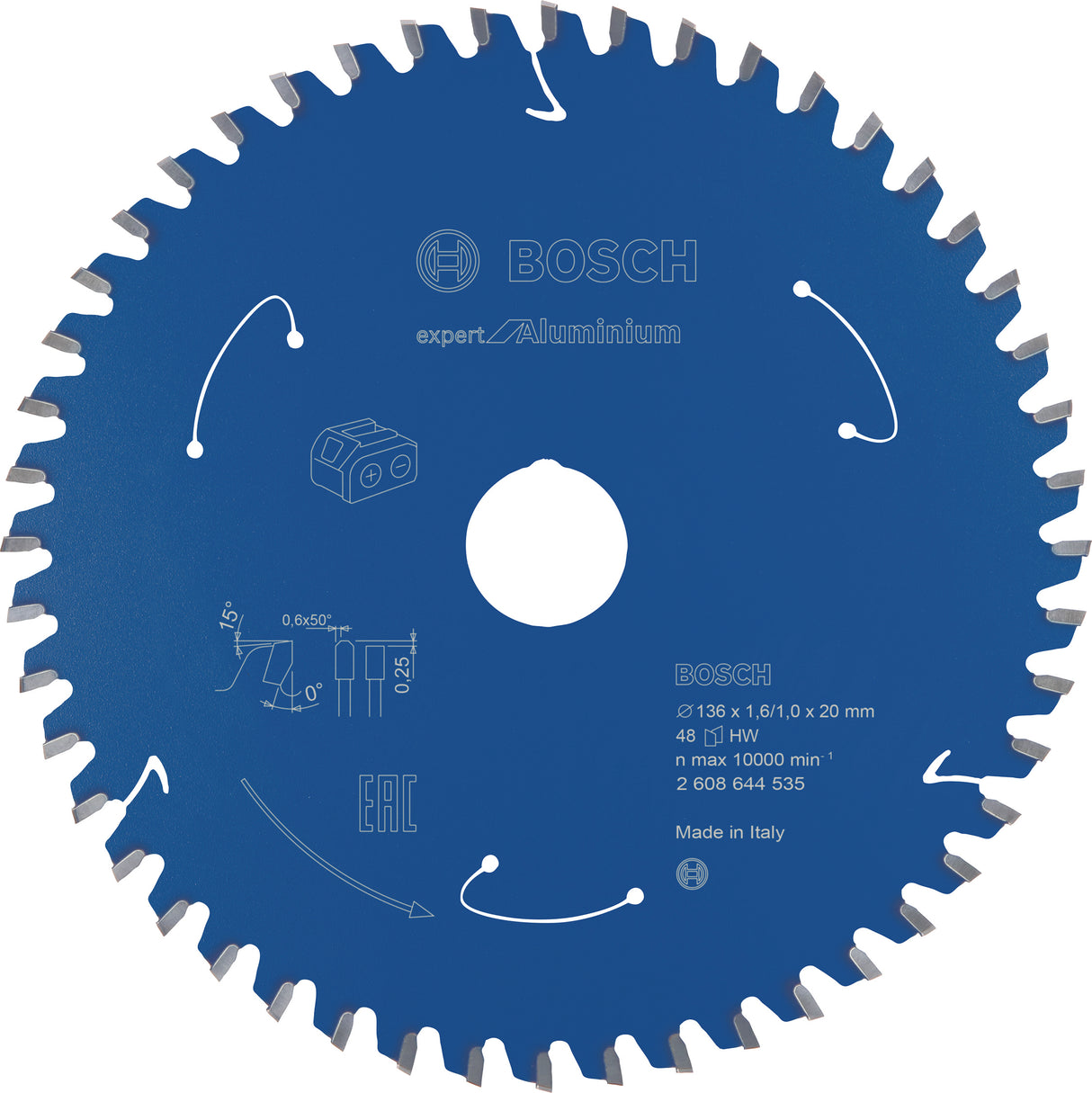 Bosch Professional Expert Aluminium Circular Saw Blade for Cordless Saws - 136x1.6/1x20 T48