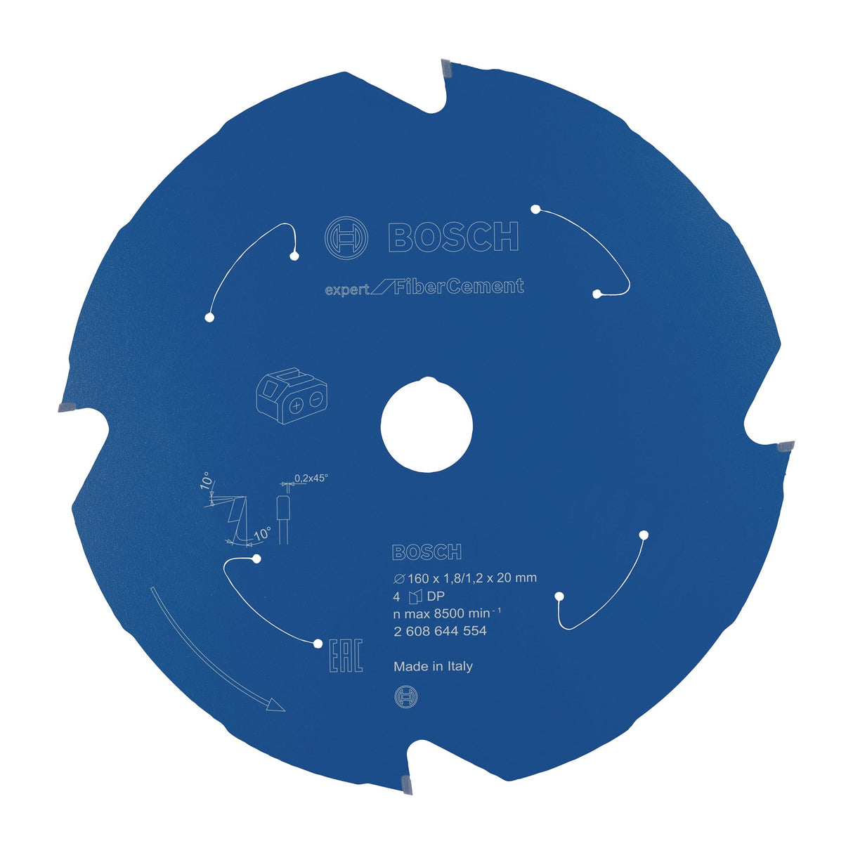 Bosch Professional Expert Fibre Cement Circular Saw Blade for Cordless Saws - 160x1.8/1.2x20 T4