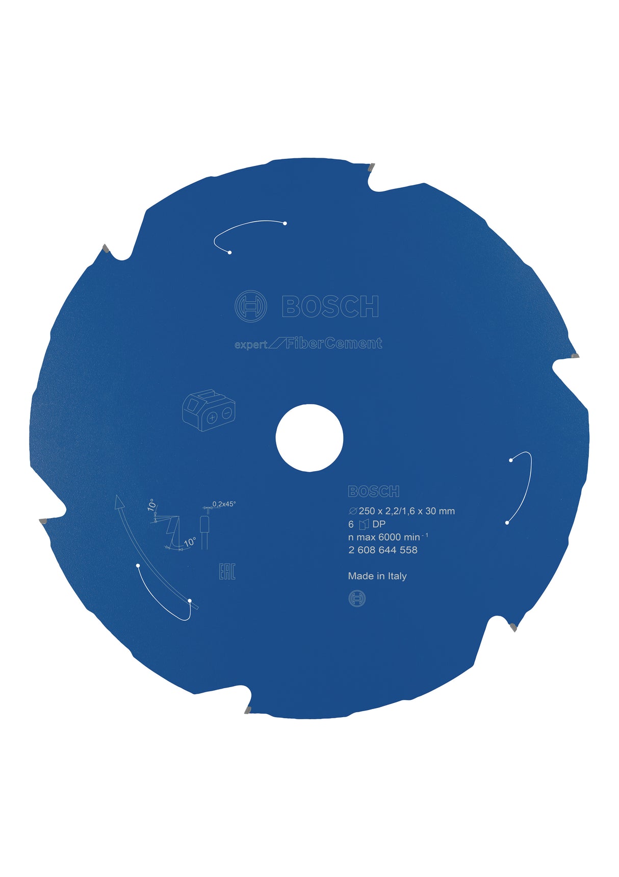 Bosch Professional Expert Fibre Cement Circular Saw Blade for Cordless Saws - 250x2.2/1.6x30 T6