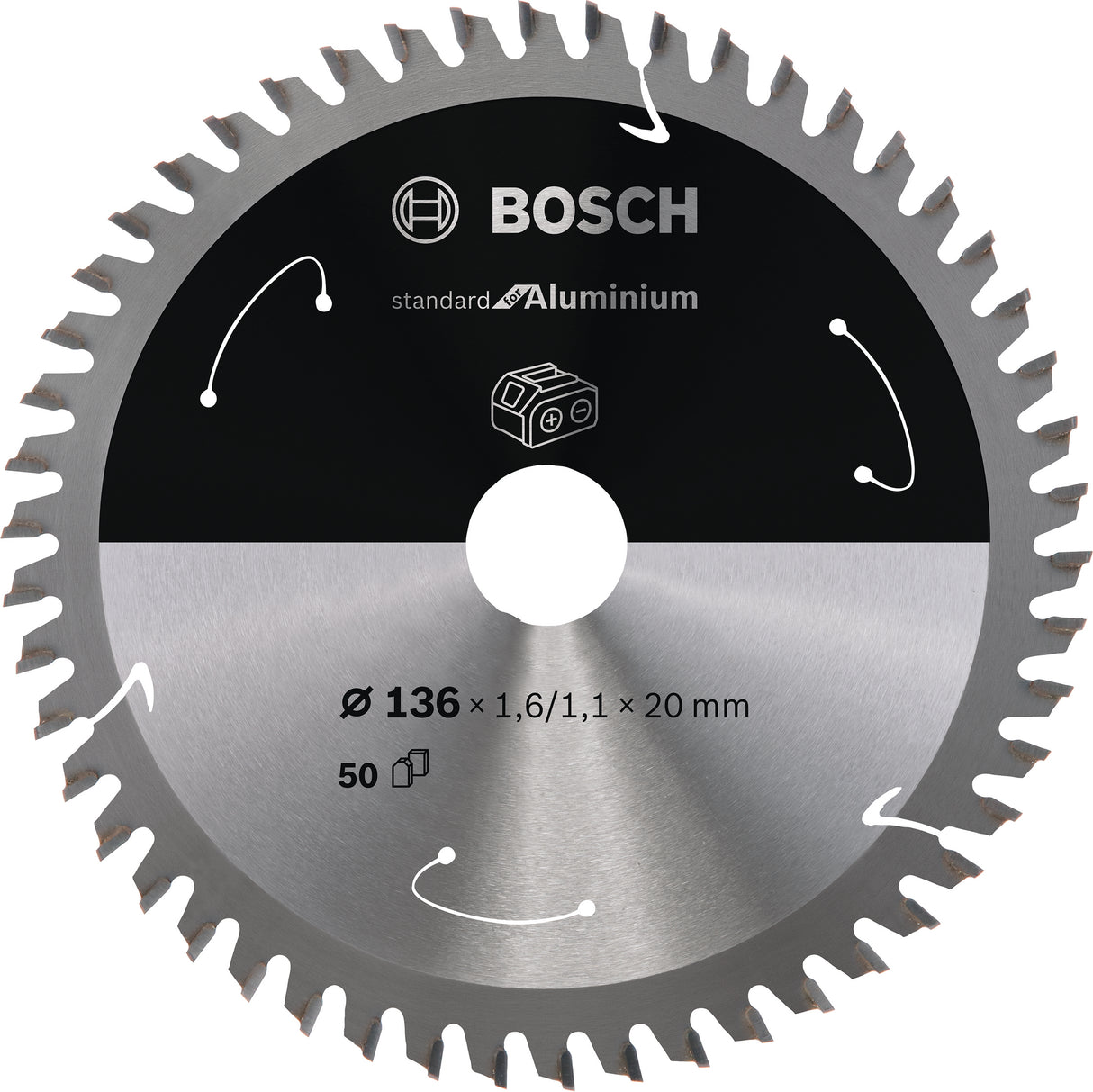 Bosch Professional Aluminium Circular Saw Blade for Cordless Saws - 136x1.6/1.1x20 T50 - Standard