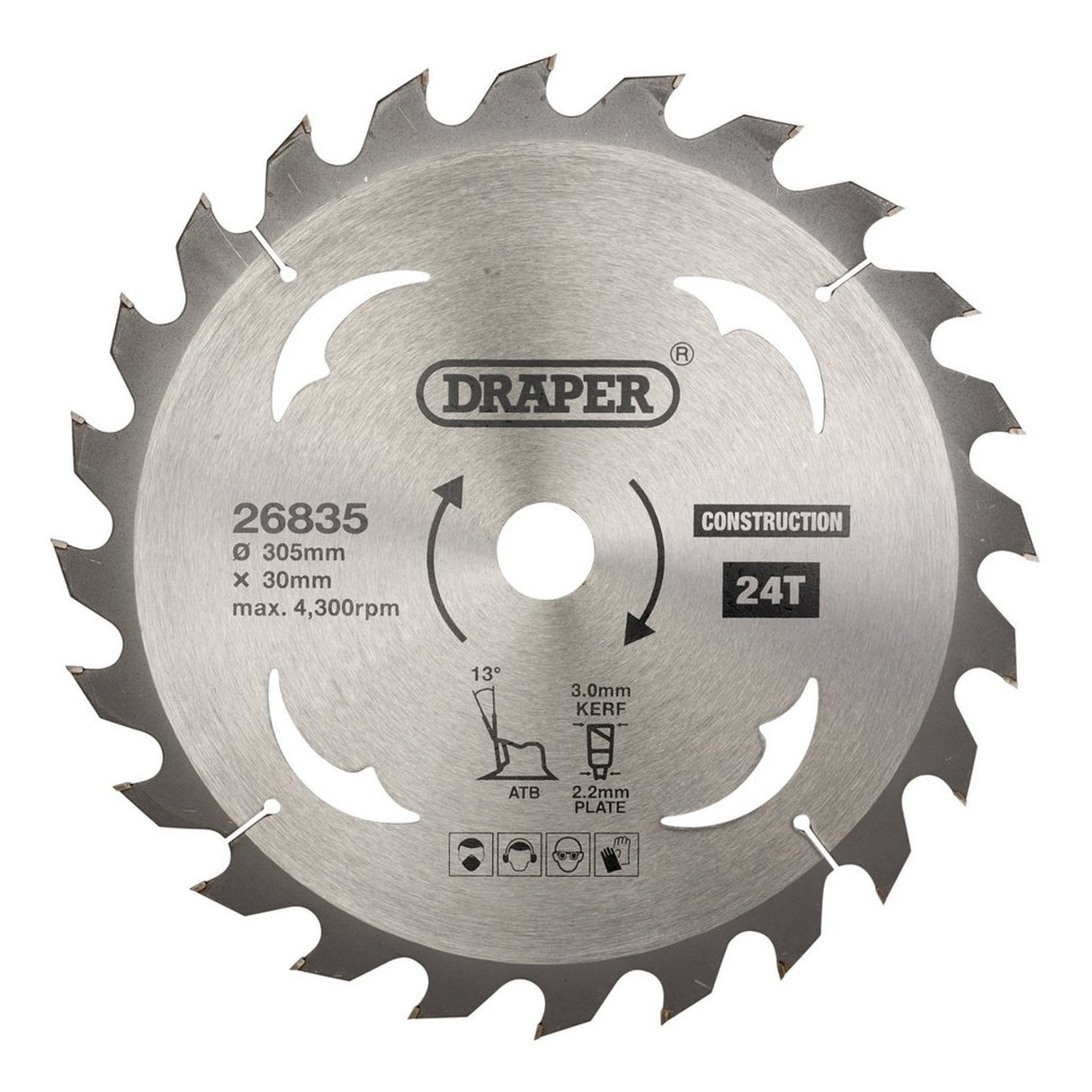 Draper Tools TCT Construction Circular Saw Blade, 305 x 30mm, 24T