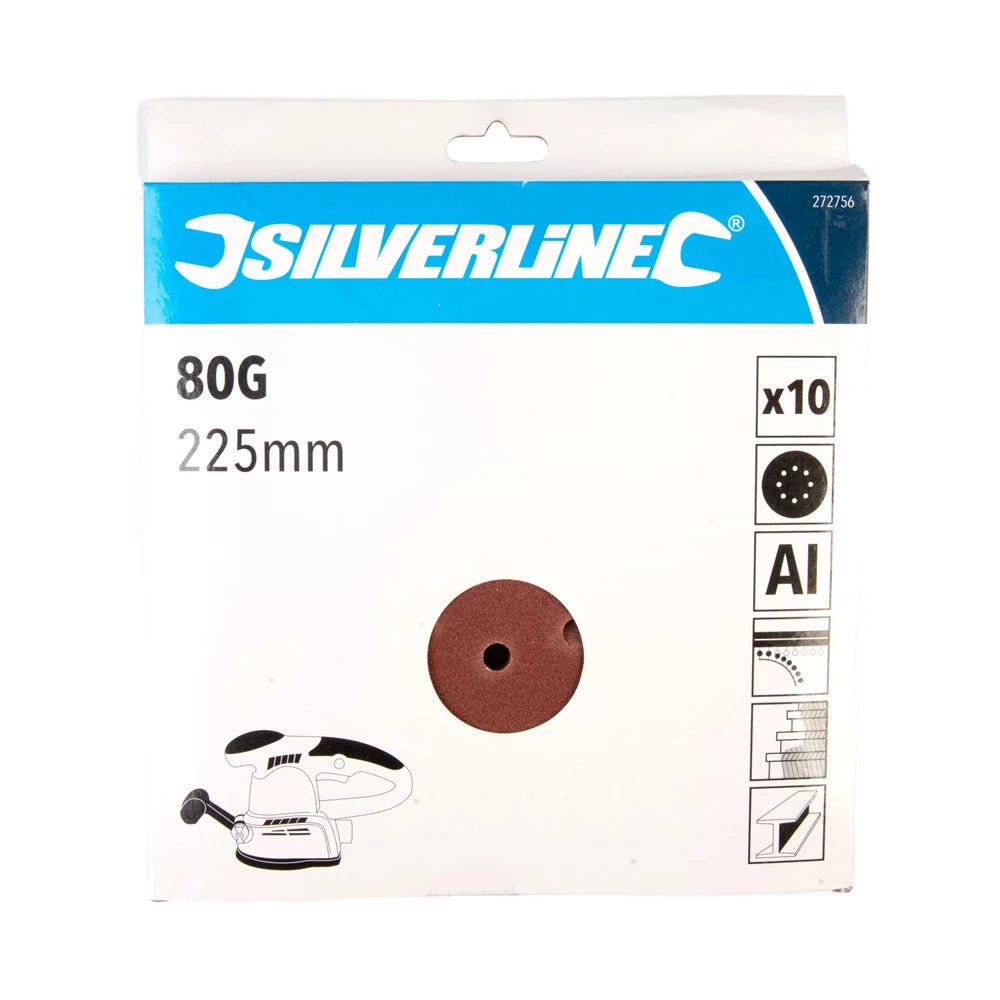 Silverline Hook & Loop Discs Punched 225mm 10Pk - 80 Grit