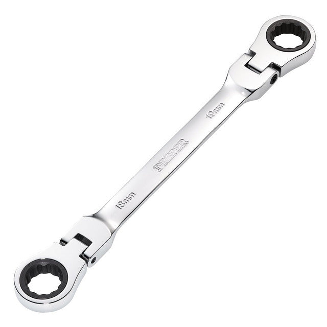 Draper Tools HI-TORQ® Metric Flexible Head Double Ring Ratchet Spanner, 18 x 19mm