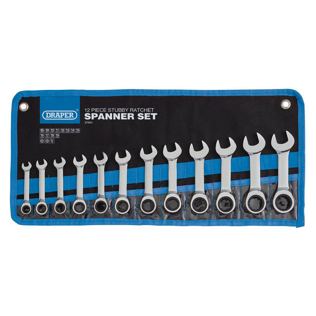 Draper Tools HI-TORQ® Metric Stubby Ratchet Combination Spanner Set (12 Piece)