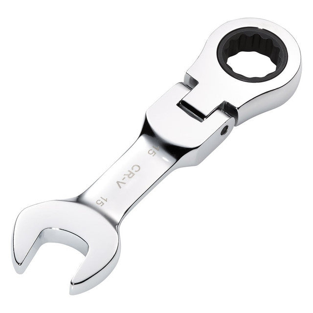 Draper Tools HI-TORQ® Metric Stubby Flexible Head Ratchet Combination Spanner, 15mm