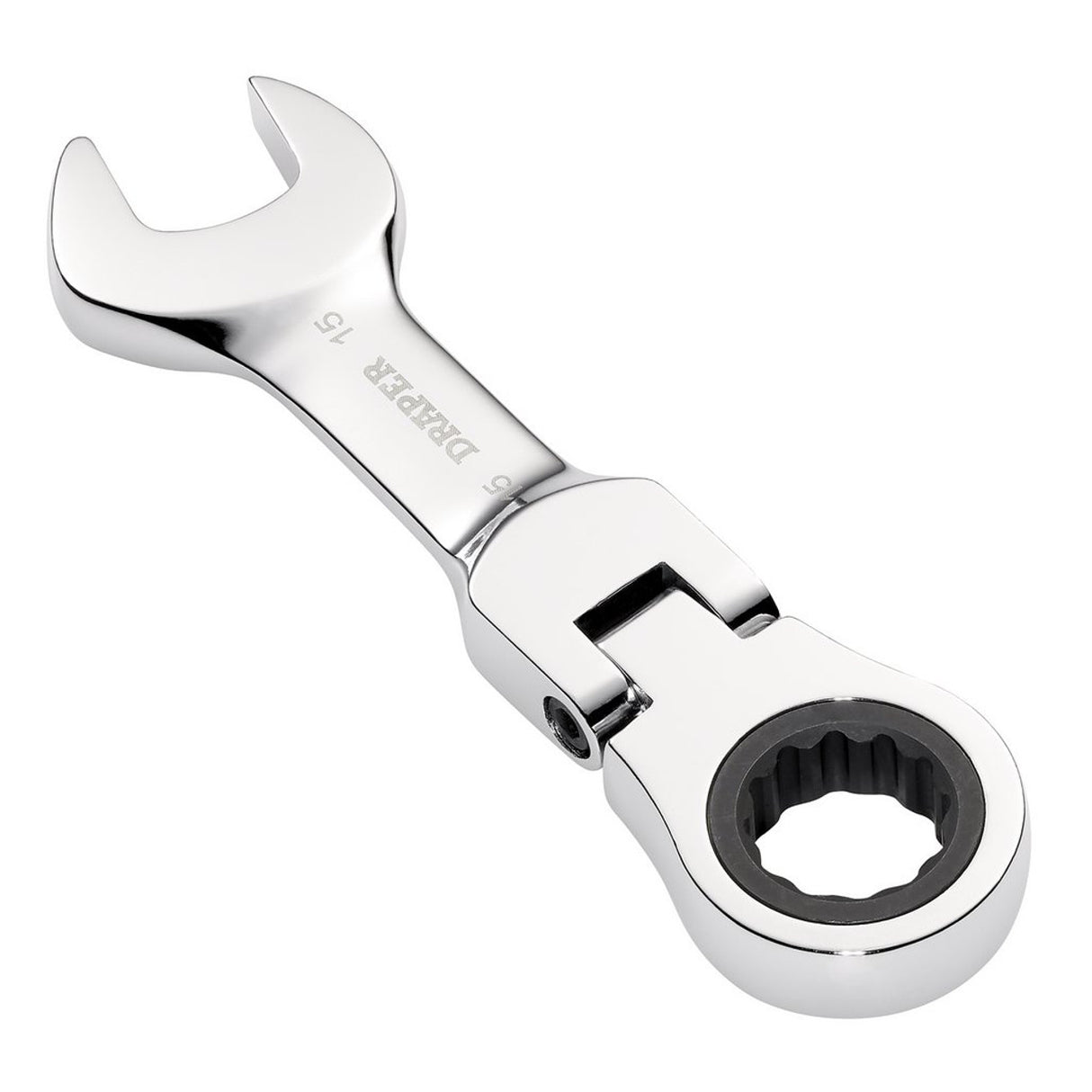 Draper Tools HI-TORQ® Metric Stubby Flexible Head Ratchet Combination Spanner, 15mm