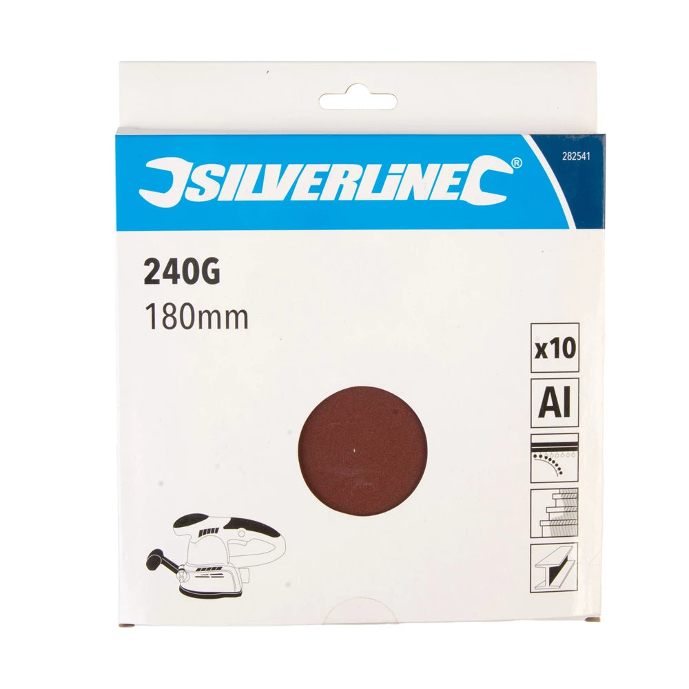 Silverline Hook & Loop Discs 180mm 10Pk - 240 Grit