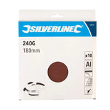 Silverline Hook & Loop Discs 180mm 10Pk - 240 Grit