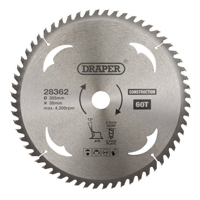 Draper Tools TCT Construction Circular Saw Blade, 305 x 30mm, 60T