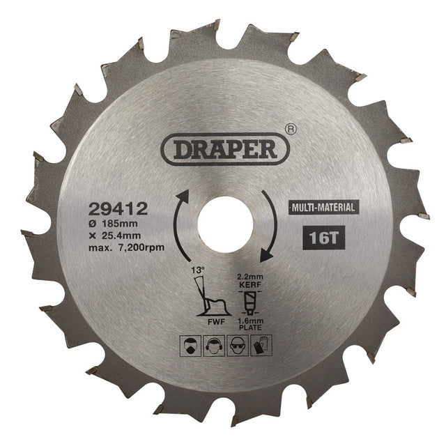 Draper Tools TCT Multi-Purpose Circular Saw Blade, 185 x 25.4mm, 16T