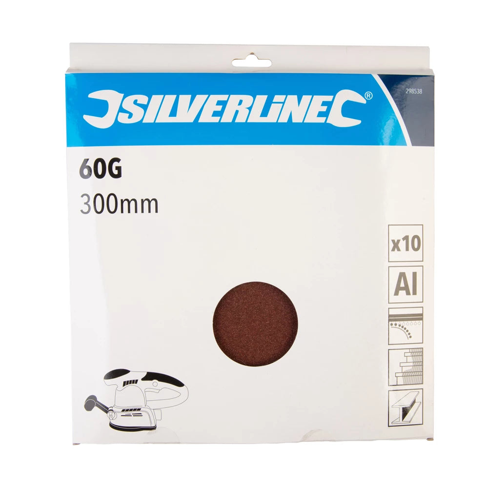 Silverline Hook & Loop Discs 300mm 10pk - 60 Grit