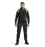 Blaklader Sweatshirt with Half Zip 3432 #colour_black-hi-vis-yellow